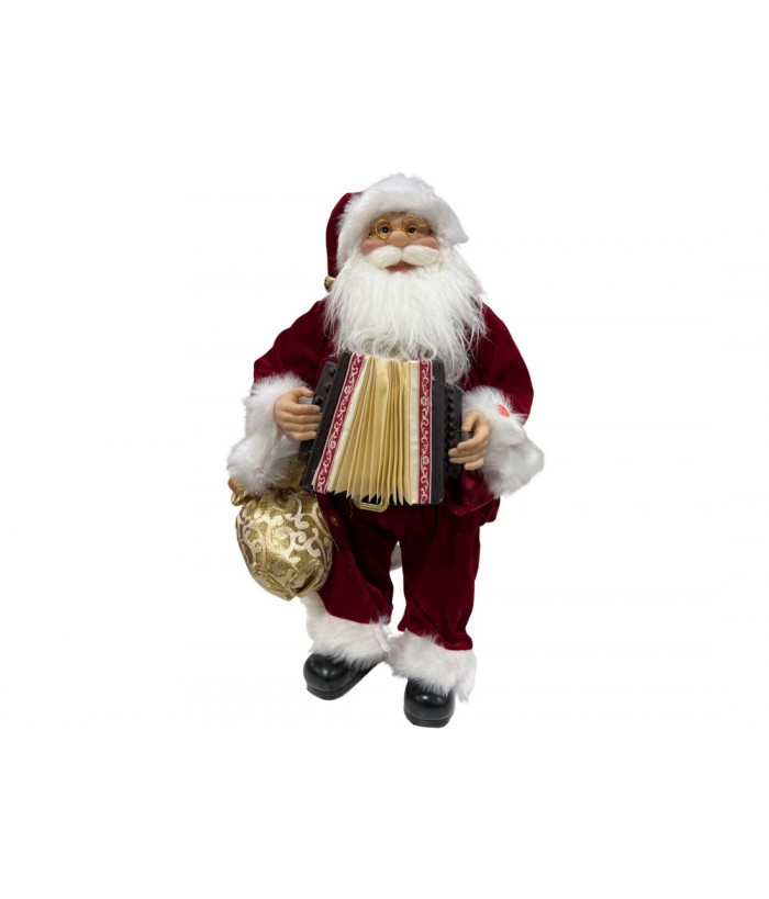 ANIMATED RED SANTA STANDING WITH AN ACCORDION AND PRESENTS, 60CM HEIGHT