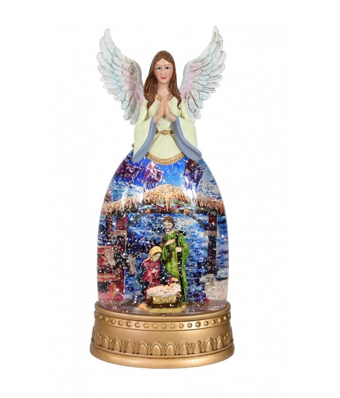 GLITTER SWIRL MUSICAL ANGEL NATIVITY SCENE
