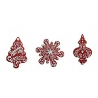 RED POLYRESIN HANGING ORNAMENTS (SET OF 3)