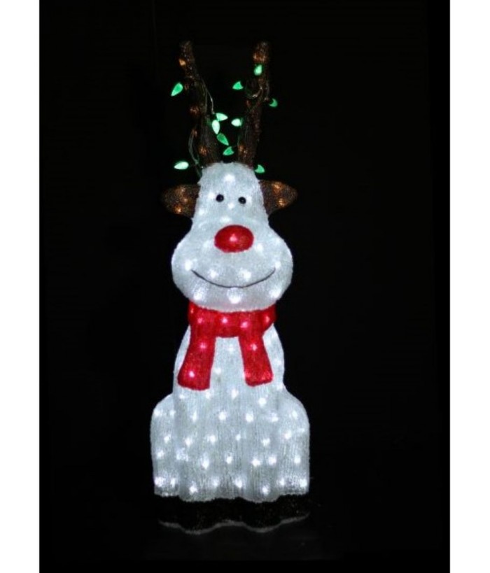 ACRYLIC RED NOSE REINDEER SITTING 90cmH