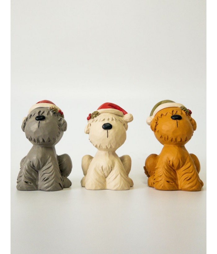 XMAS DOGS IN HATS 5CM TALL (SET OF 3)