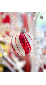 RED CANDY TWIST BALL HANGING 8cm