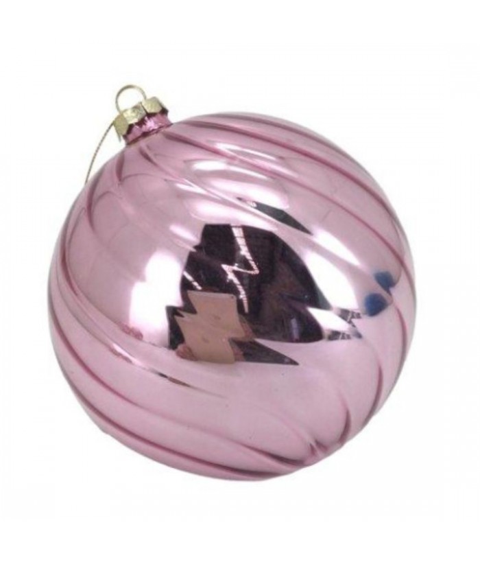 SHINY PINK LINEN GLASS BALL, 15CM