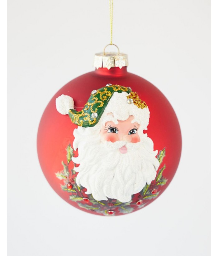 SANTA BALL ORNAMENT RED, 10CM