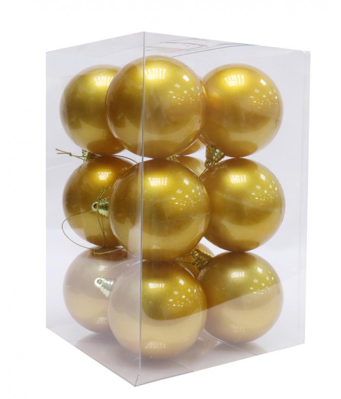 BAUBLES UV STABLE GOLD, 7CM (PACK OF 12)