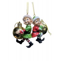 ORNAMENT -  ELVES HOLDING BAUBLE (SET OF 2)